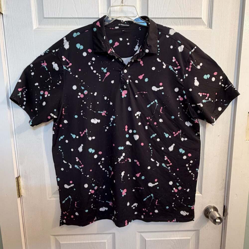Byrdgang Night Drip Men's Performance Polo Shirt Size XXL Golf Shirt Stretchy